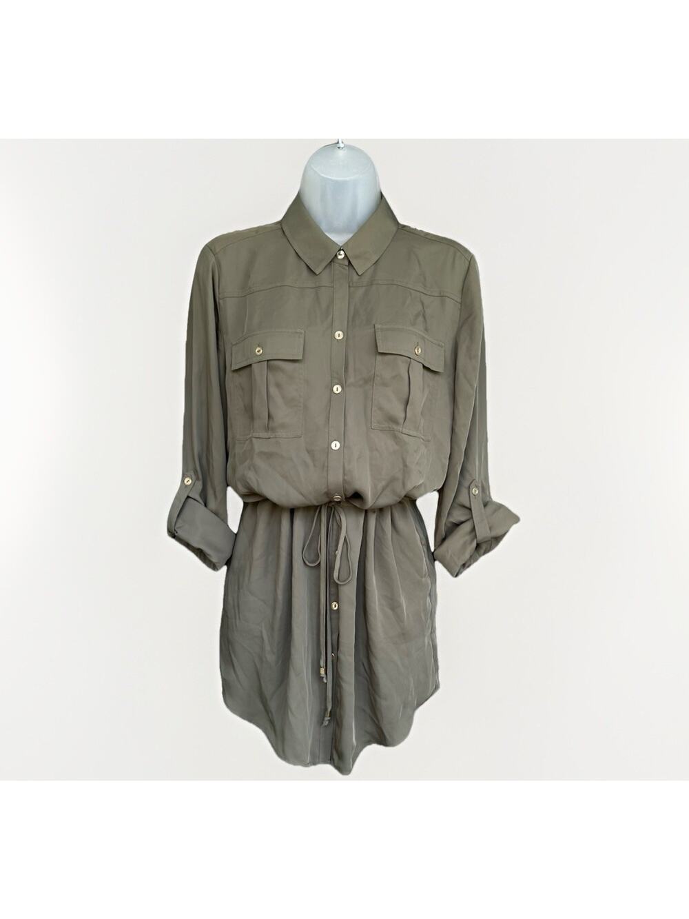 NEW Chico’s Olive Blouse Women Size 0 Drawstring Waist Tunic Woven Lightweight